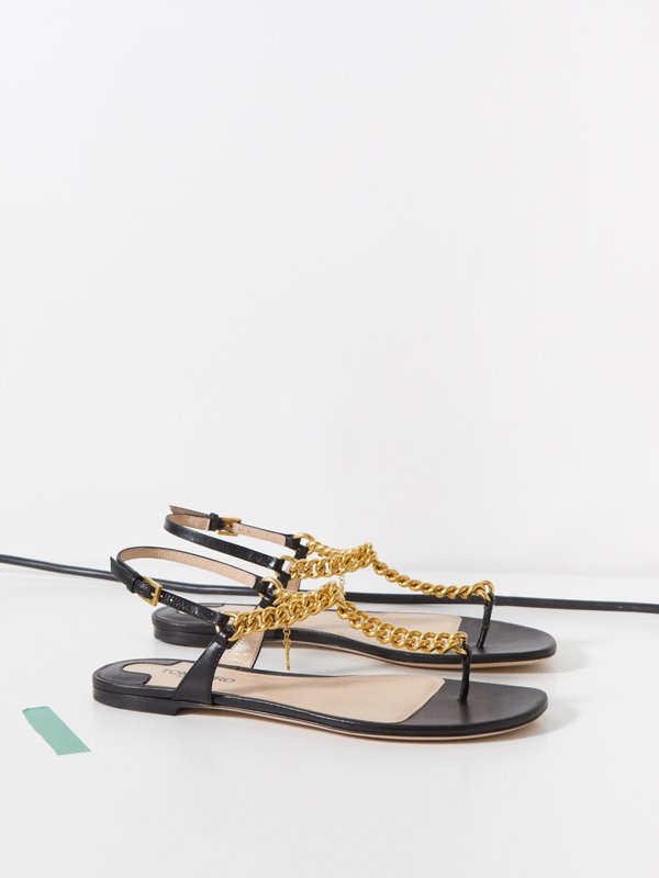 Tom Ford Zenith chain-embellished leather flat sandals