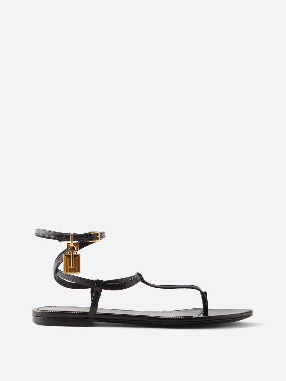 Black Padlock leather flat sandals | Tom Ford | MATCHESFASHION UK