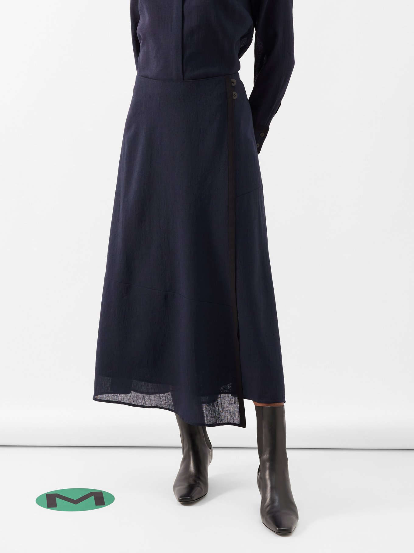 Navy The Sonia voile midi skirt Cefinn MATCHES UK