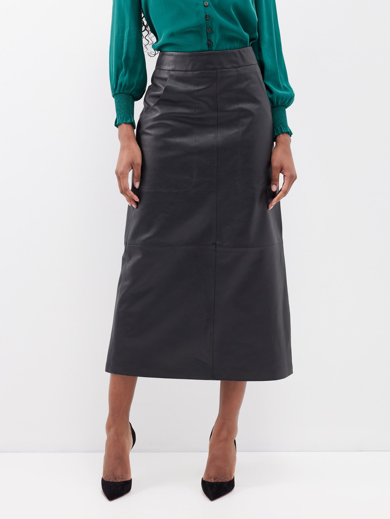 Black The Arlo high rise leather midi skirt Cefinn MATCHES UK