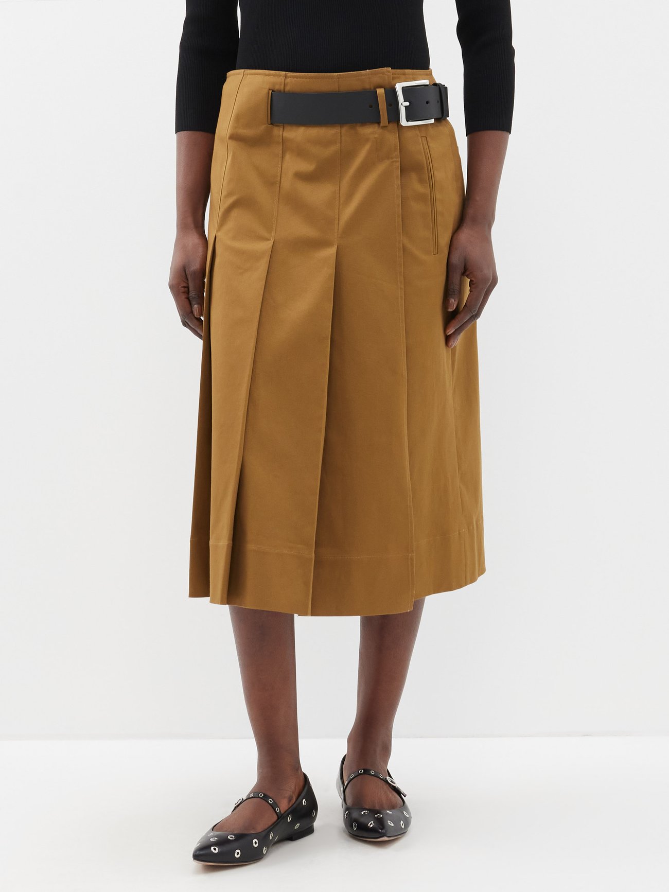 Tan Chino cotton-blend pleated skirt | Tibi | MATCHES UK