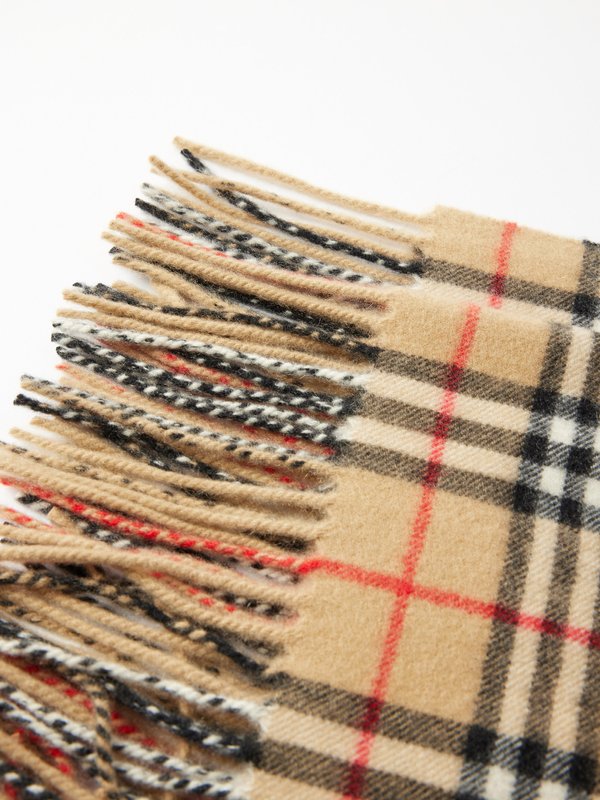 Burberry Washed vintage check fringe-trim cashmere scarf