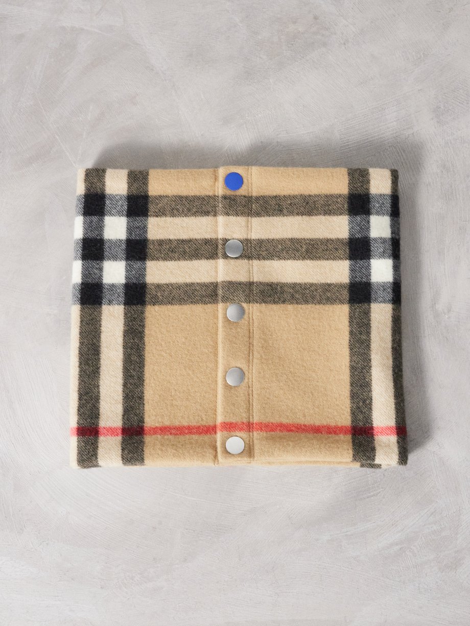 Beige Check press-stud cashmere snood | Burberry | MATCHES UK