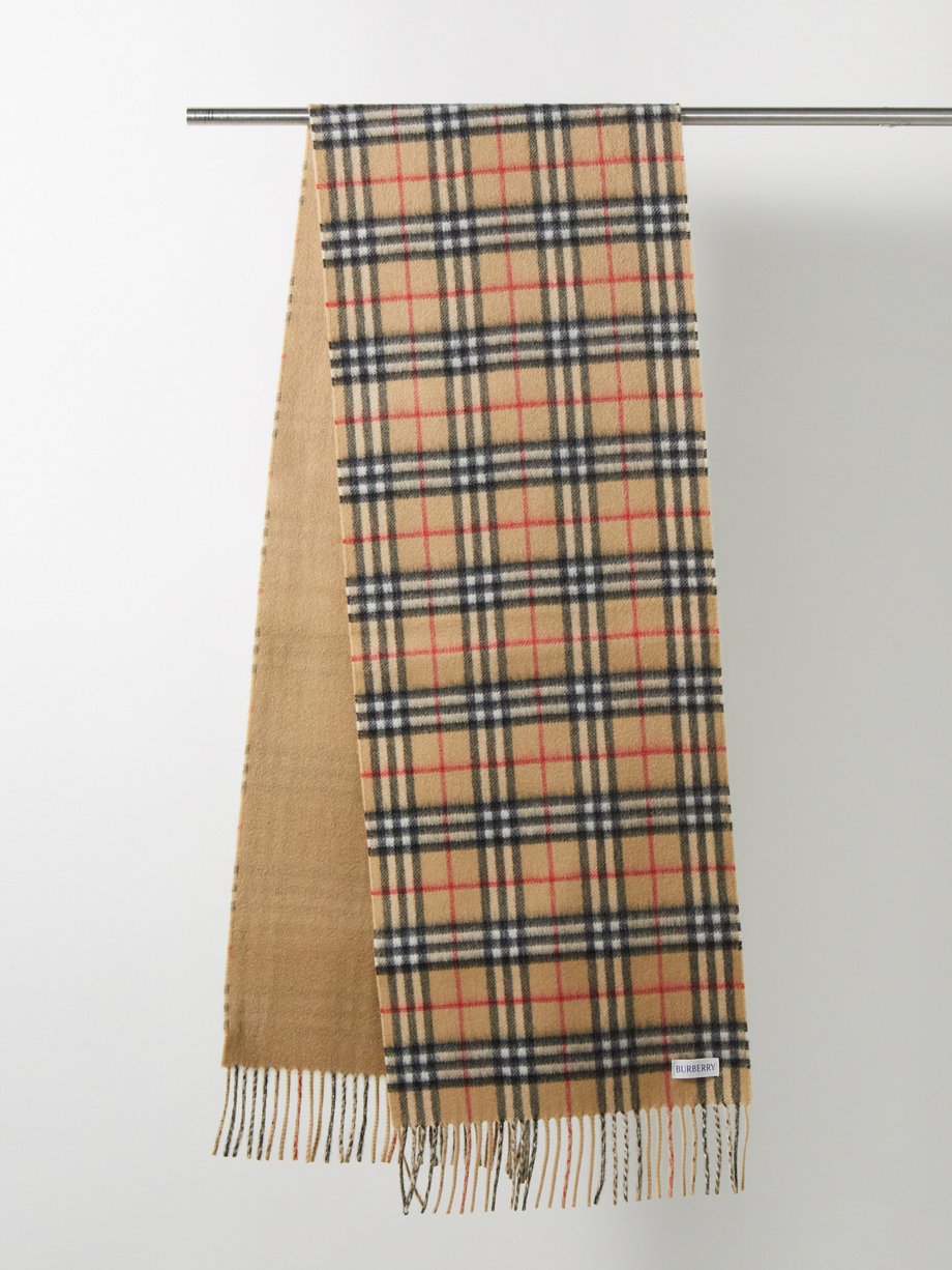 Beige Vintage check reversible cashmere scarf | Burberry | MATCHES UK