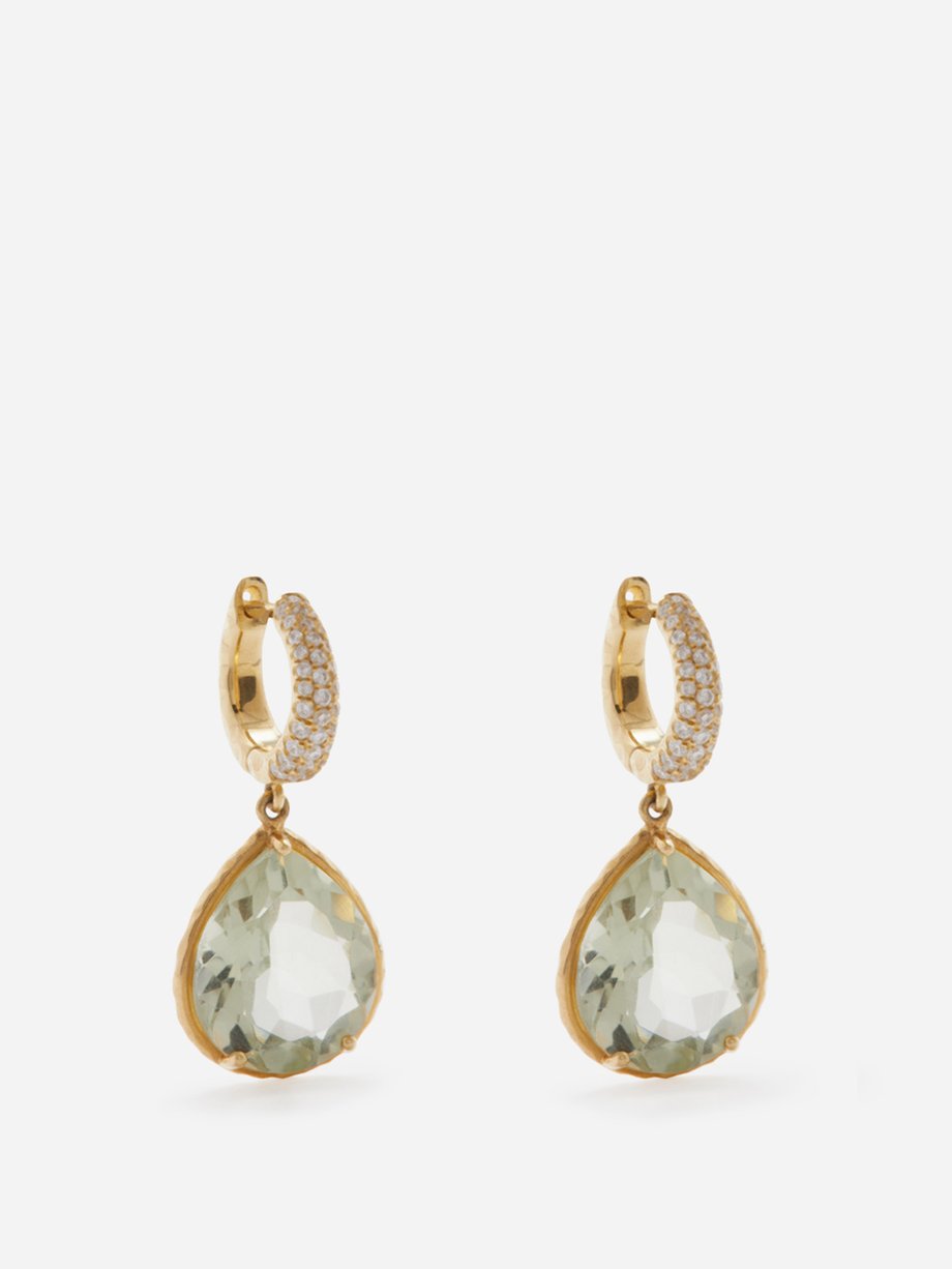 Octavia Elizabeth Southampton diamond, prasiolite & gold earrings