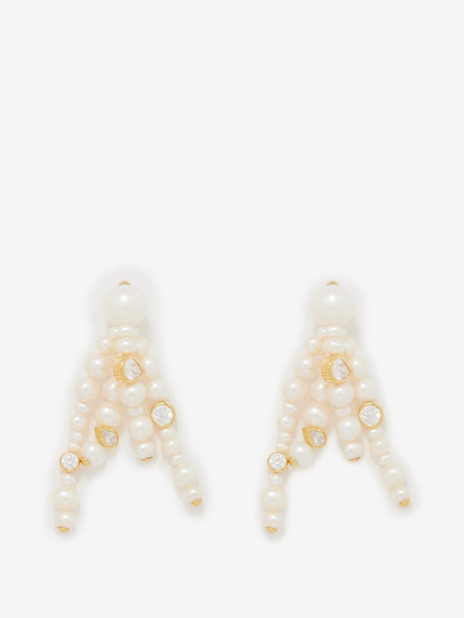 Completedworks Pearl, cubic zirconia & 18kt gold-vermeil earrings
