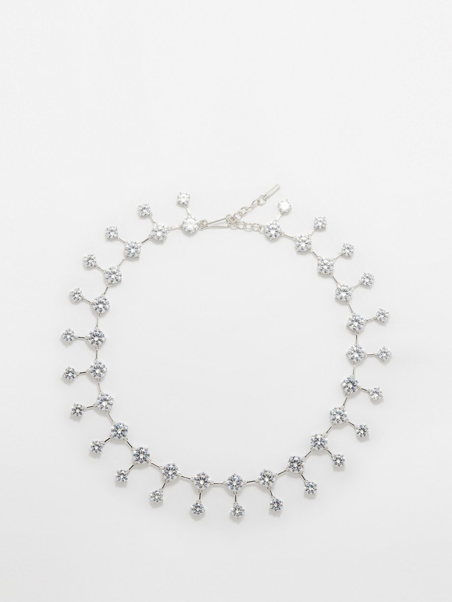 Silver Layered double drop crystal necklace | Completedworks | MATCHES UK