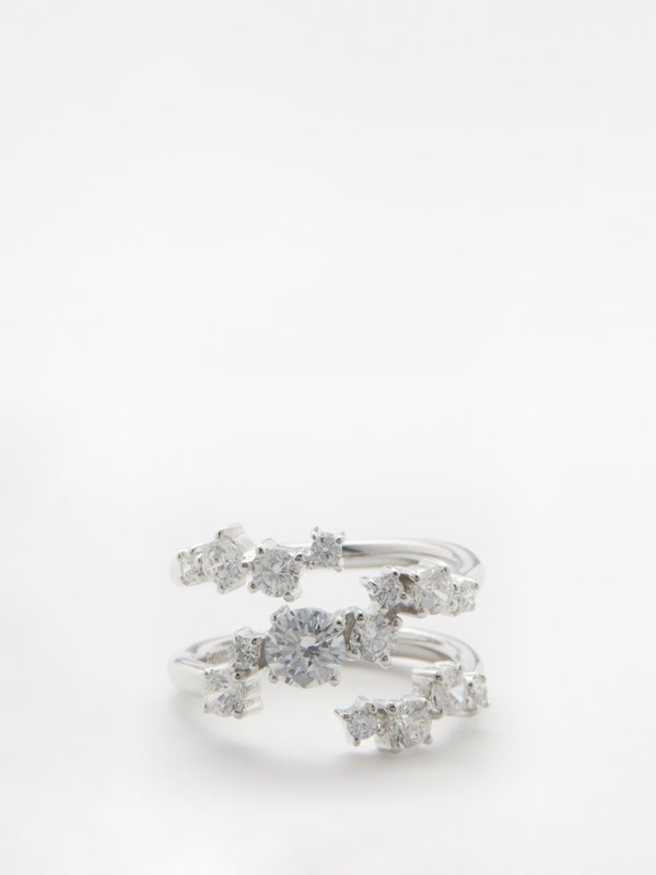 Completedworks Triple-wrap crystal & rhodium-plated ring