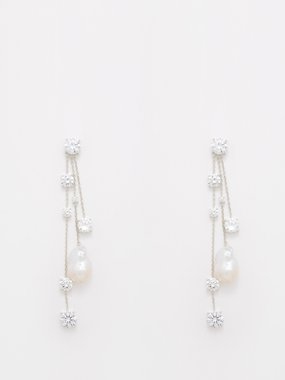 Completedworks Cubic zirconia, pearl & rhodium-plated earrings