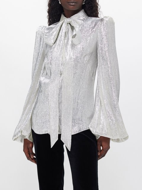 Silver GG silk-blend lamé shirt, Gucci