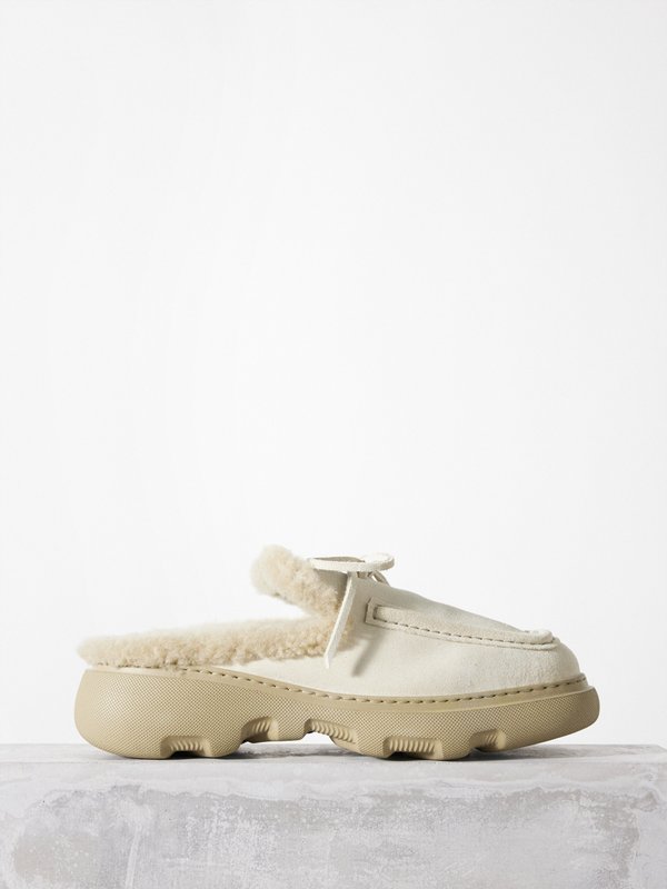 Burberry Stony shearling-lined suede backless loafers