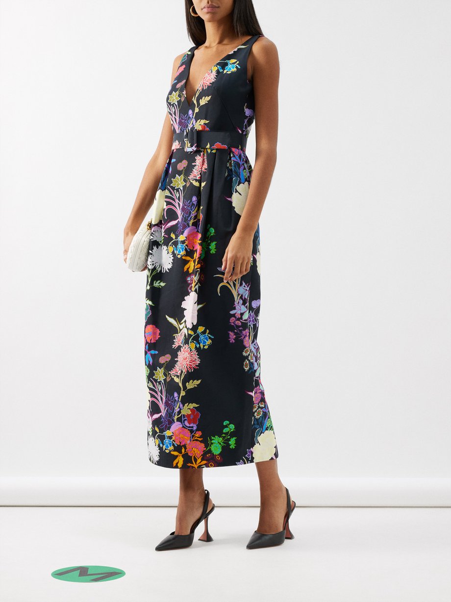 Black Jules floral-print taffeta midi dress | Borgo De Nor | MATCHES UK