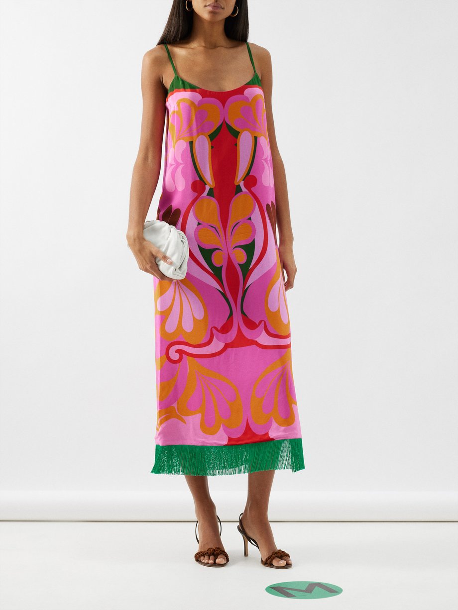 Pink Thalai abstract-print fringed crepe slip dress | Borgo De Nor ...