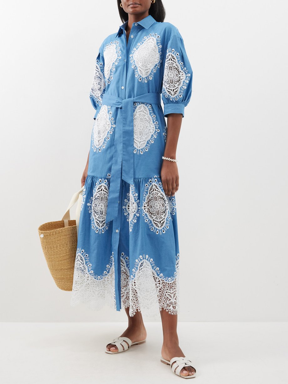 Blue Bianca lace-embroidered cotton-blend dress | Borgo De Nor | MATCHES UK
