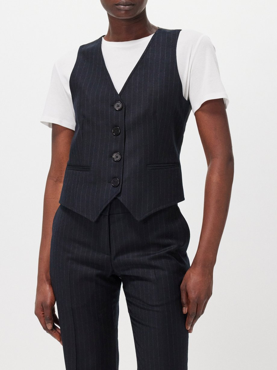Black Chrissie pinstriped wool waistcoat | Bella Freud | MATCHES UK