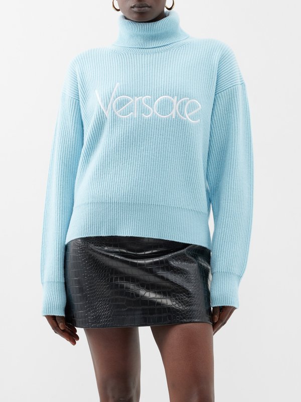Versace Logo-embroidered virgin wool roll-neck sweater