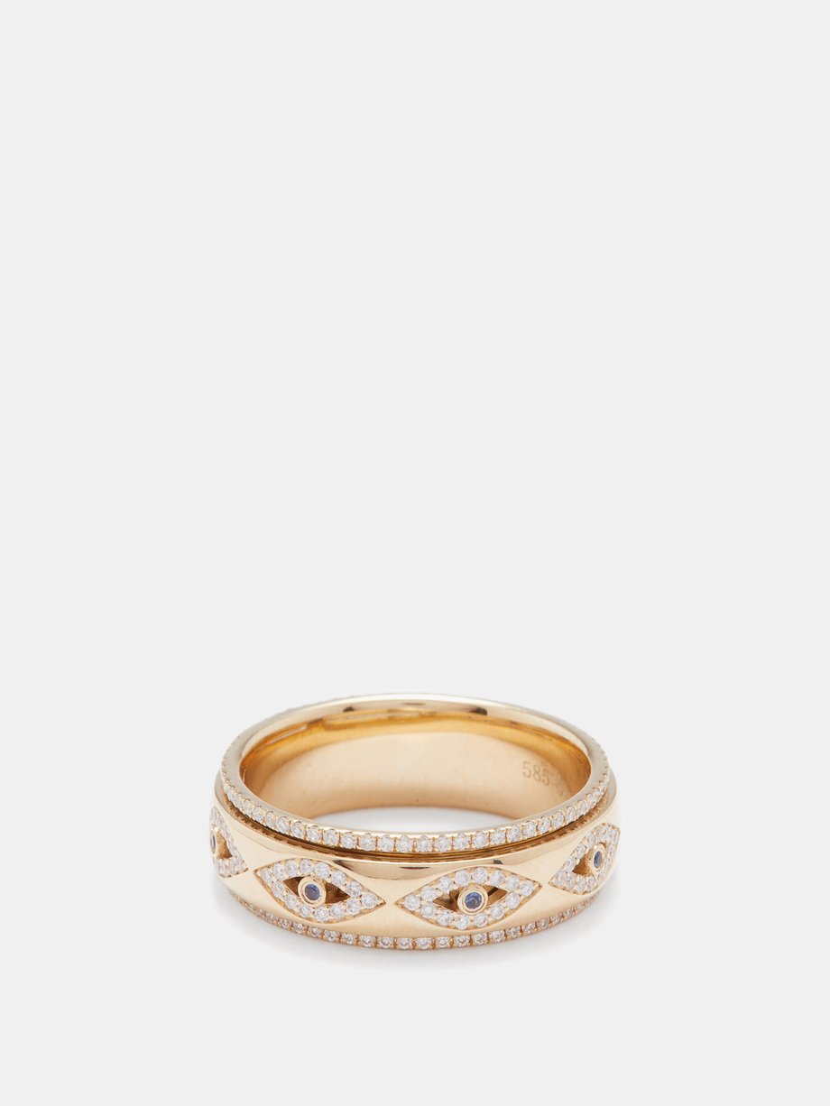 Gold multi Evil Eye Spinner diamond & 14kt gold ring | Jacquie Aiche ...