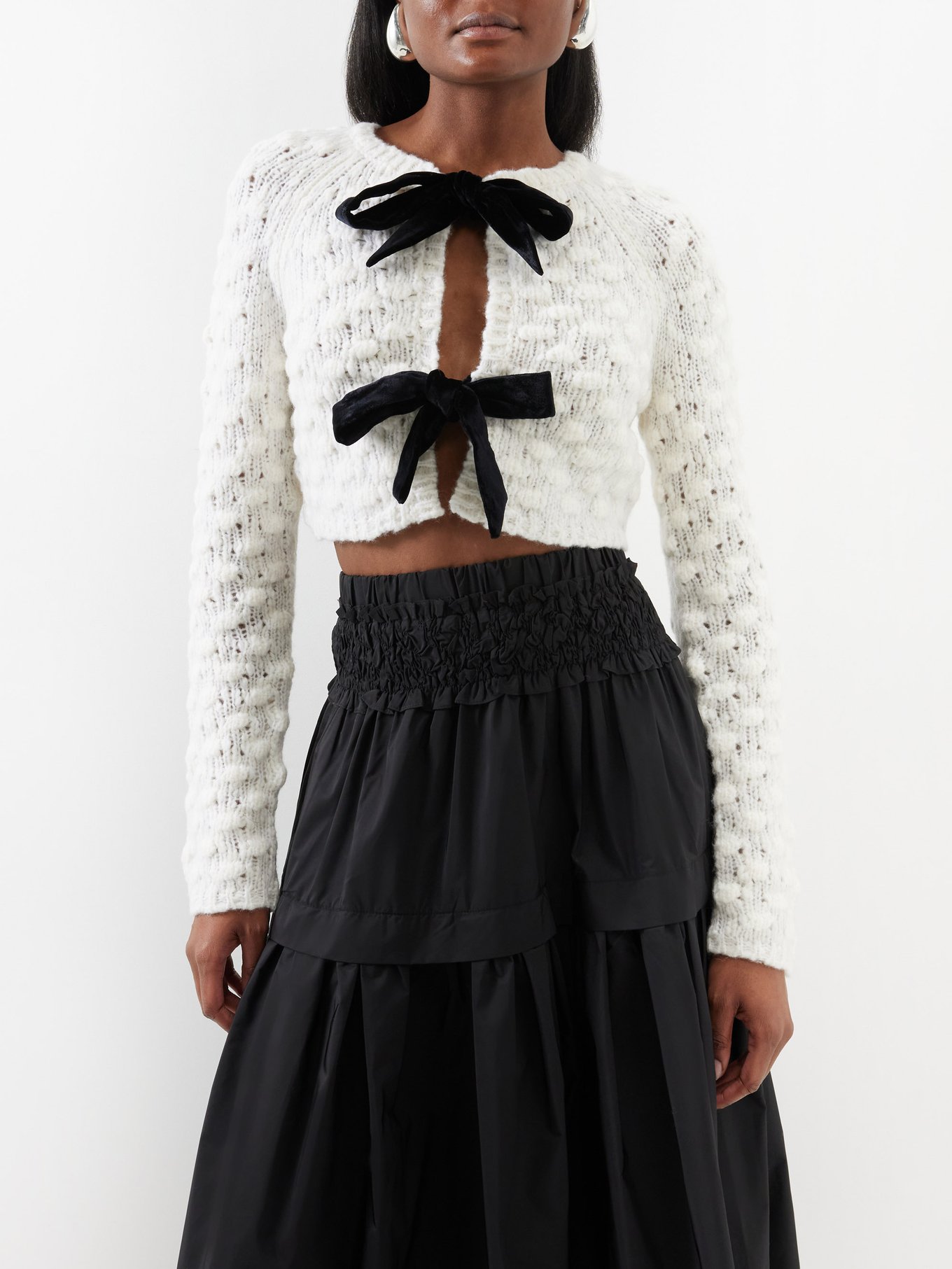 Bow-trimmed wool and silk sweater