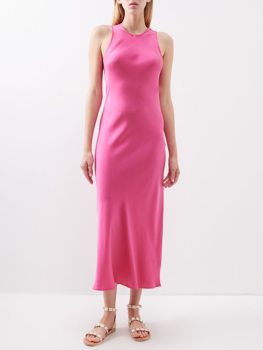 Pink Valencia sleeveless silk-charmeuse dress | Asceno | MATCHES UK