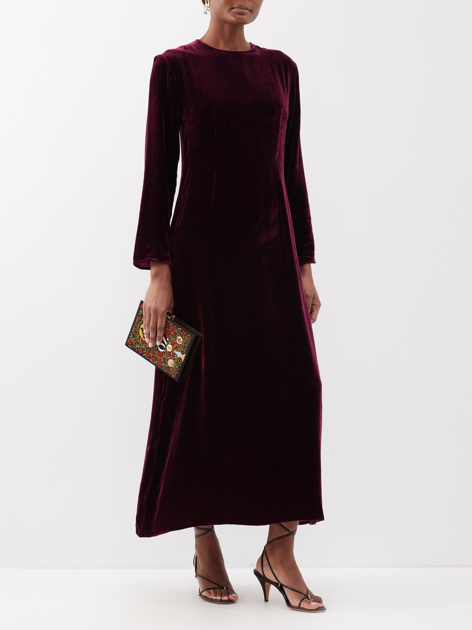 Burgundy Jodie velvet midi dress | Asceno | MATCHES UK