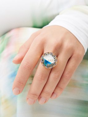 Francesca Villa Acapulco sapphire, crystal & 18kt gold ring