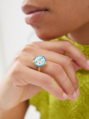 Francesca Villa Little Bird emerald, sapphire & 18kt gold ring
