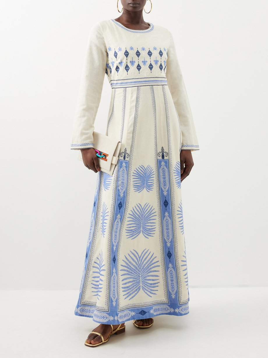 White Tracey embroidered linen-blend maxi dress | Emporio Sirenuse 