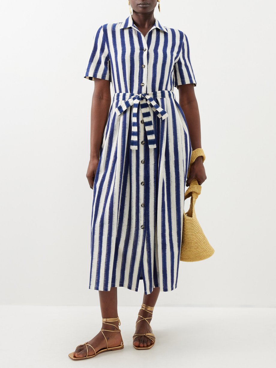Blue Claudia Ikat-striped cotton shirt dress | Emporio Sirenuse ...