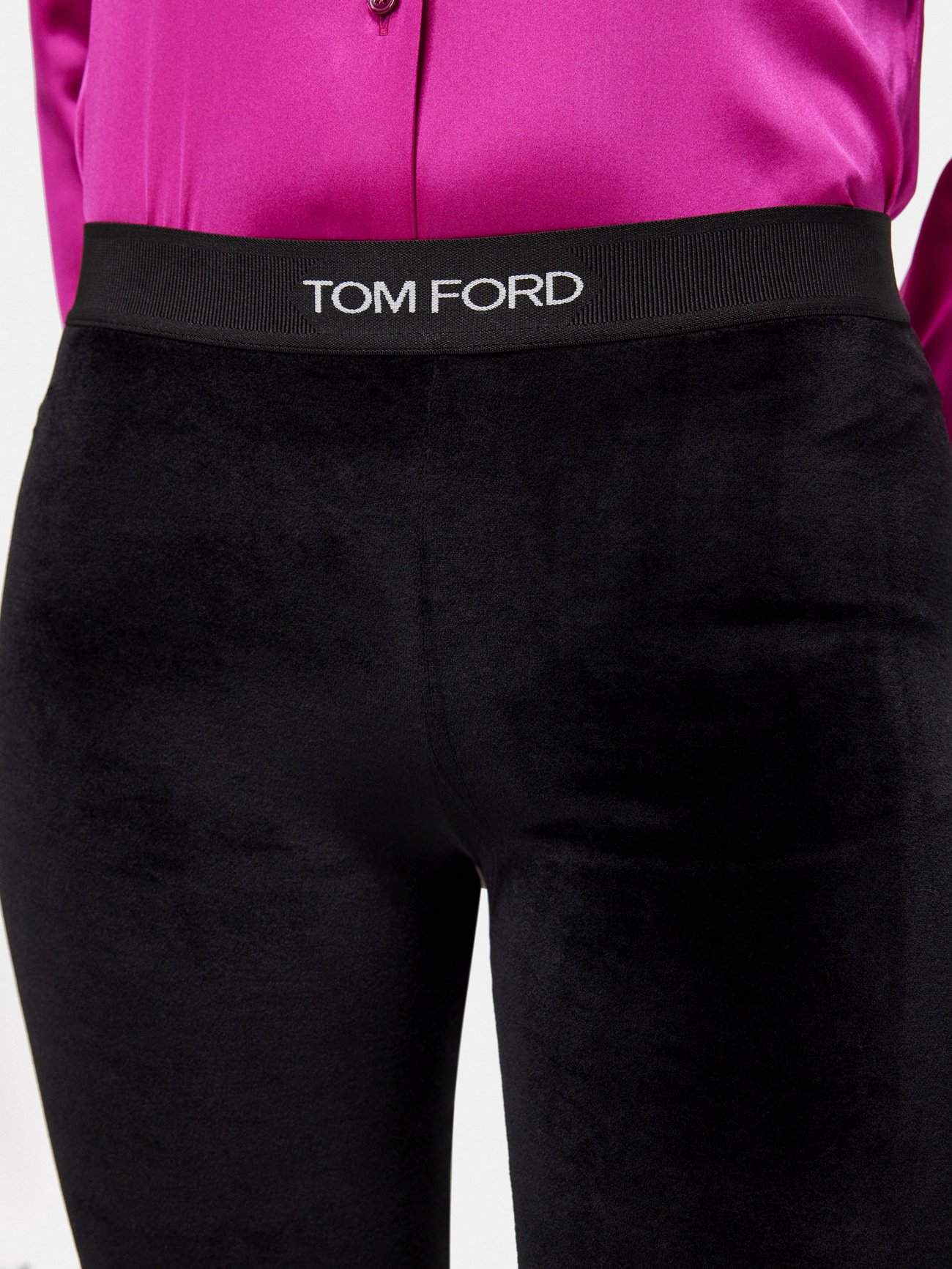 Black Logo-waistband velvet leggings, Tom Ford
