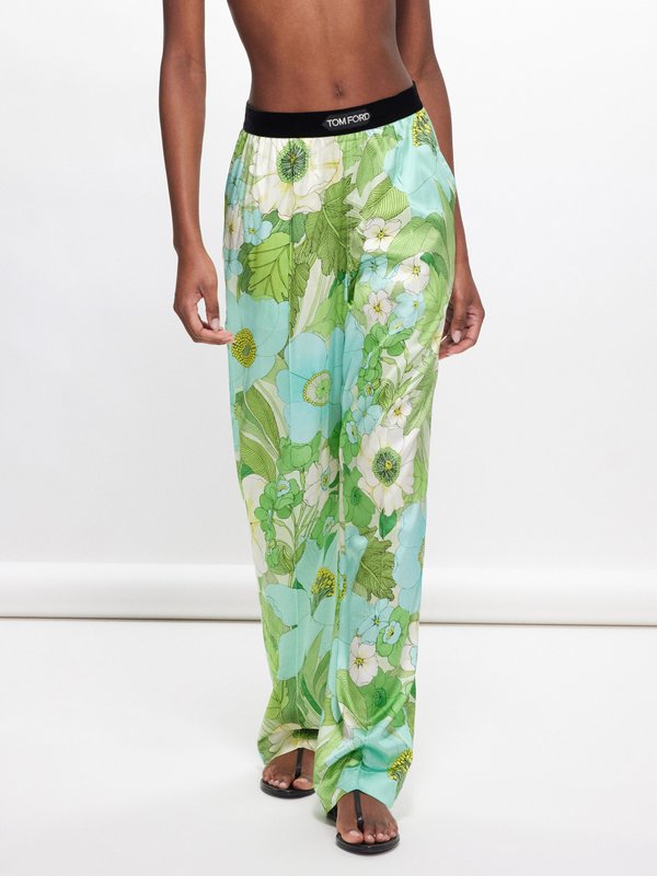 Tom Ford Logo-waistband floral-print silk-blend trousers