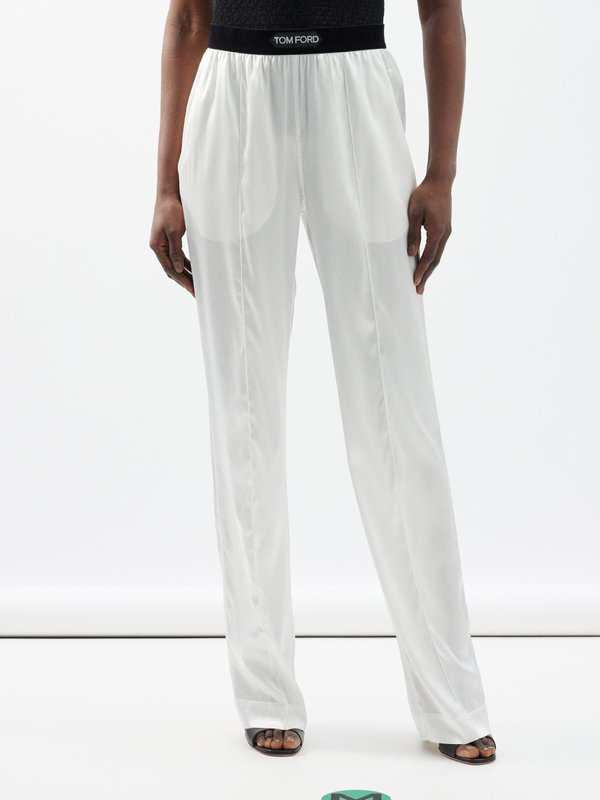 Tom Ford Logo-waistband silk-blend trousers