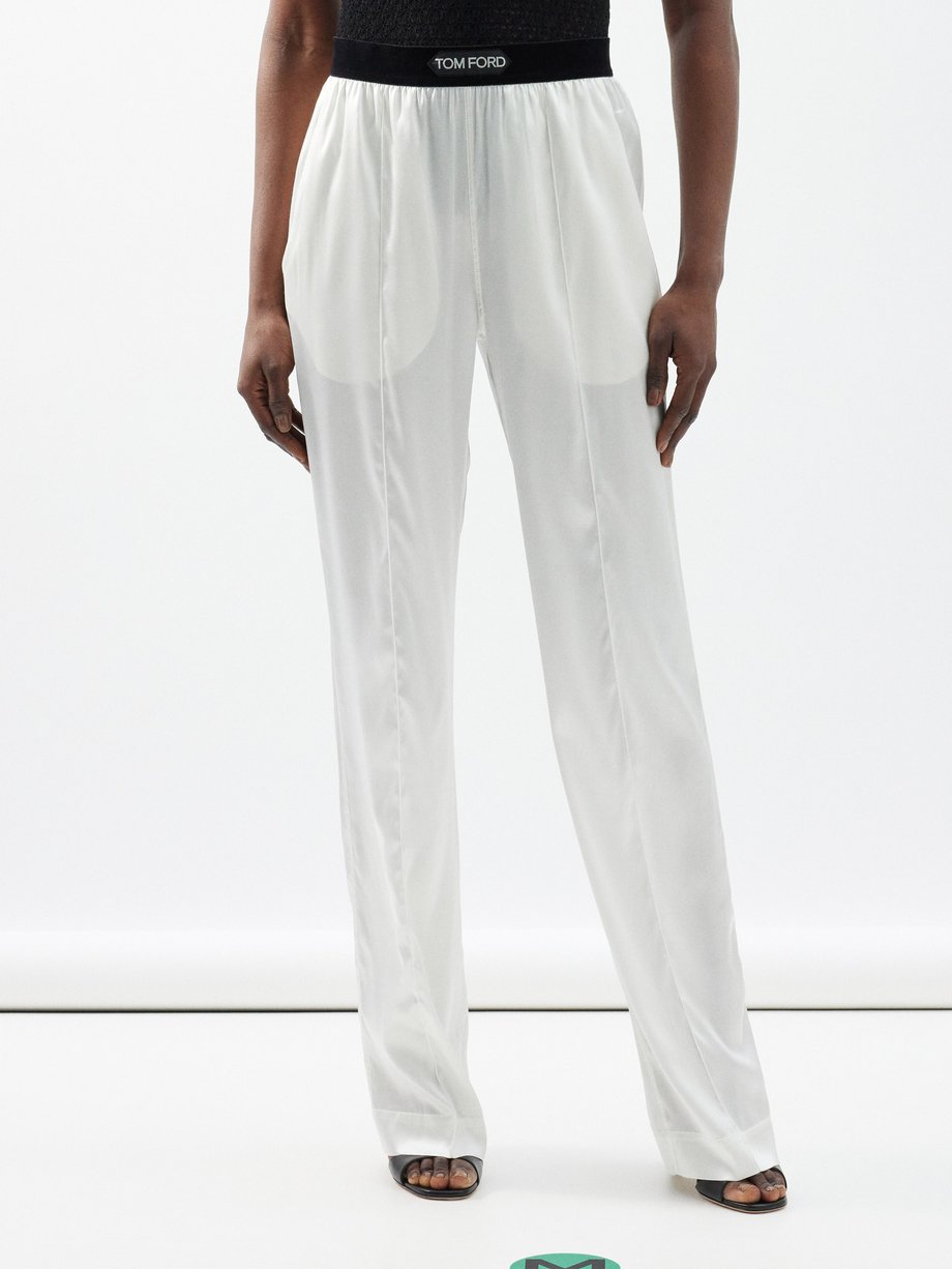 White Logo-waistband silk-blend trousers, Tom Ford