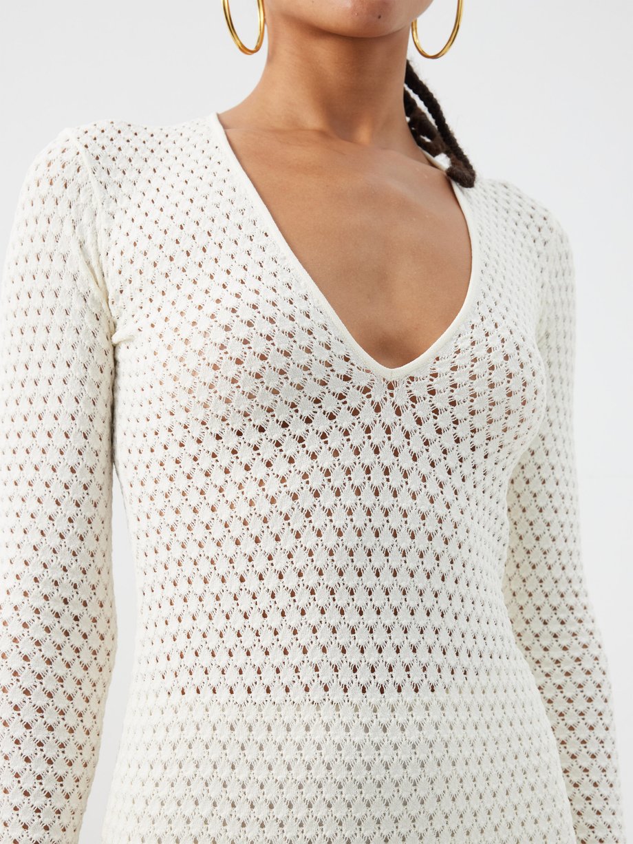 White V-neck crochet-knit midi dress | Tom Ford | MATCHES UK