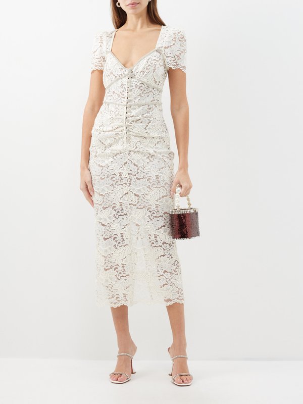 Neutral Crystal-embellished cord-lace midi dress
