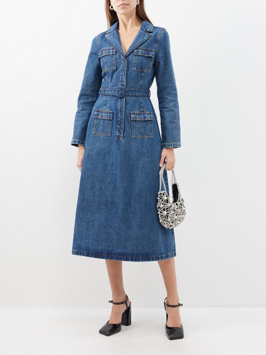 Blue Washed-denim midi dress | Alexander McQueen | MATCHES UK
