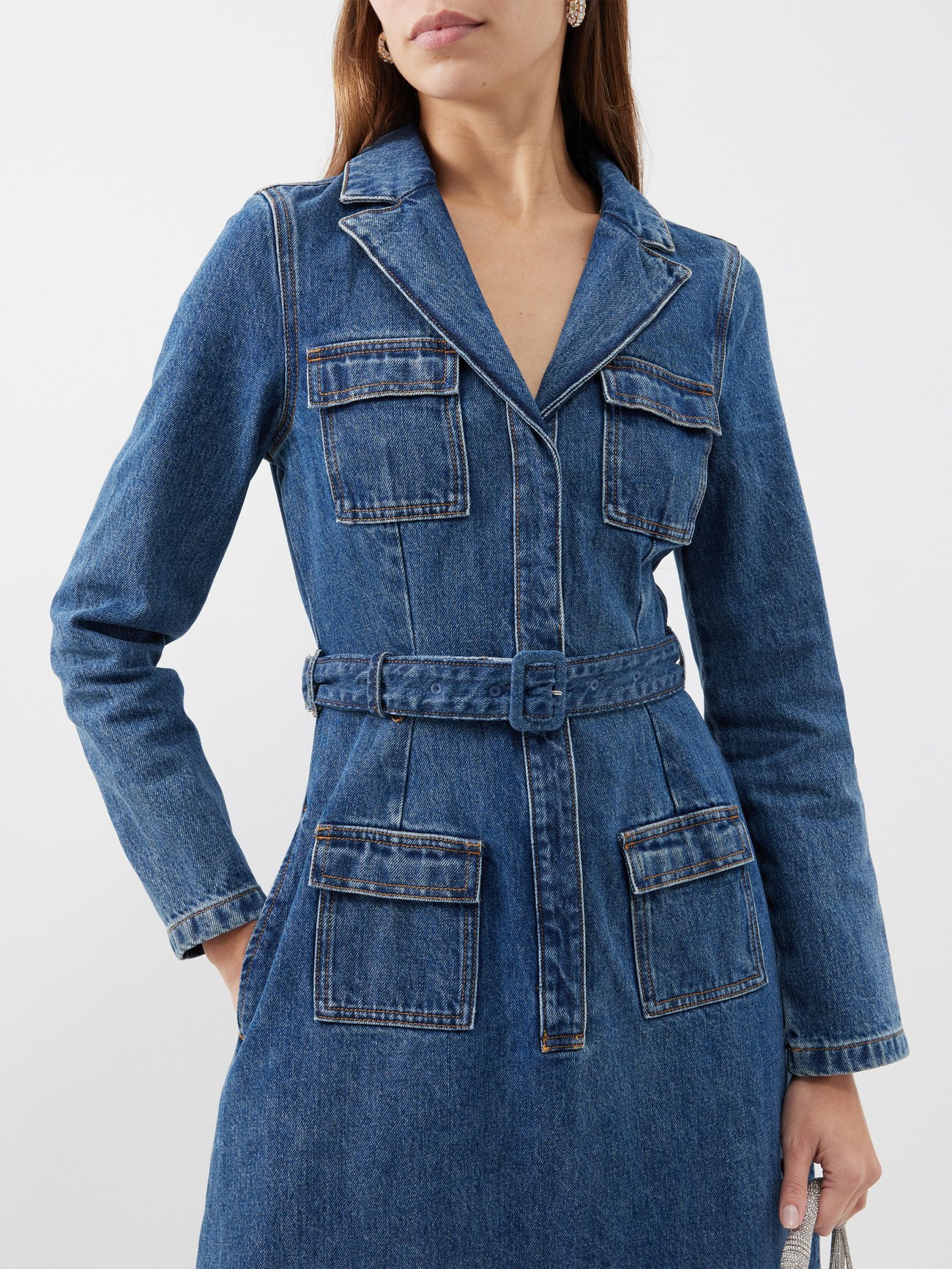 Women Denim Dress New Season Blue Belted Judge Collar Islamic