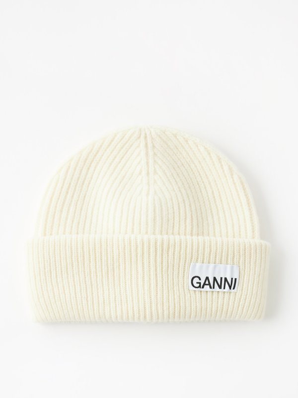GANNI (Ganni) Logo-patch ribbed wool-blend beanie