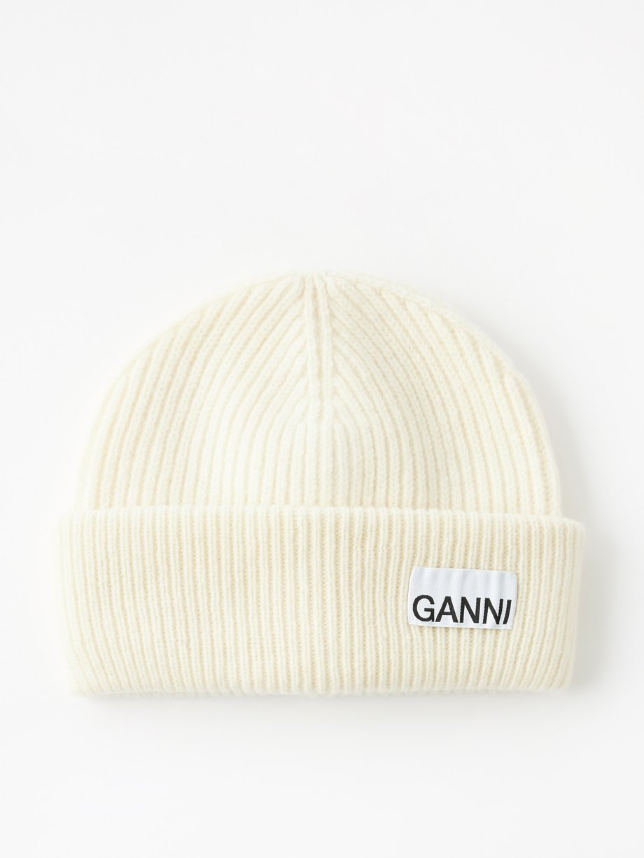 GANNI (Ganni) Logo-patch ribbed wool-blend beanie