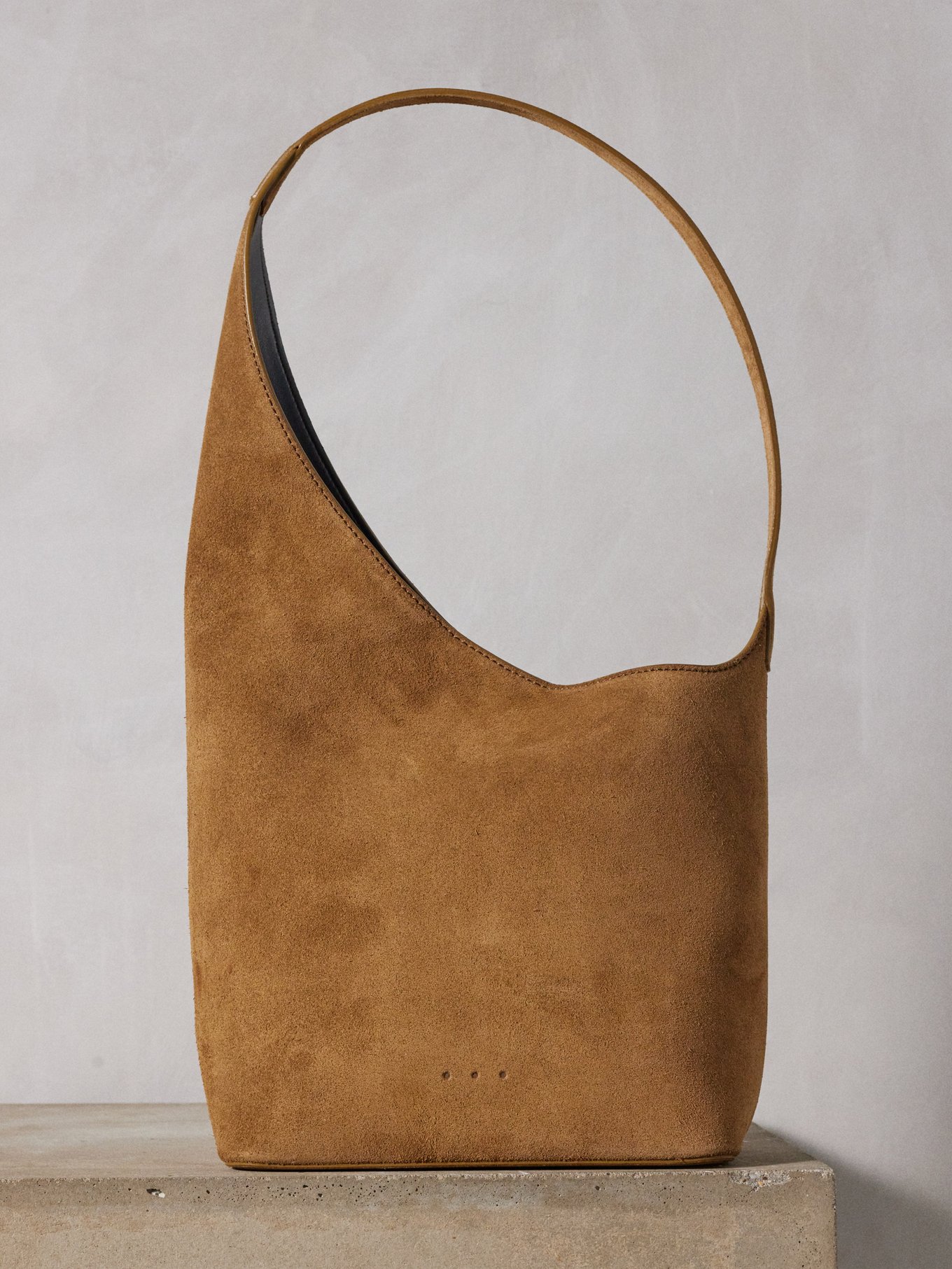 Brown Demi Lune suede shoulder bag | Aesther Ekme | MATCHES UK