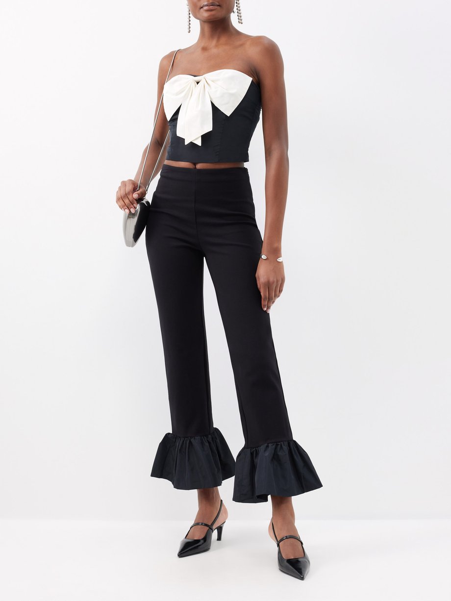 Black Audrey bow-trim smocked-cotton bustier top, Super Yaya