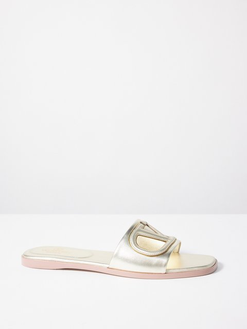 Gold V Logo metallic leather slides Valentino Garavani MATCHES UK