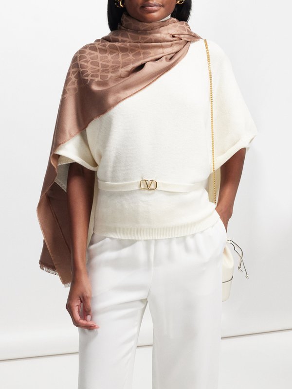 Camel Toile Iconographe-jacquard silk-blend scarf | Valentino 