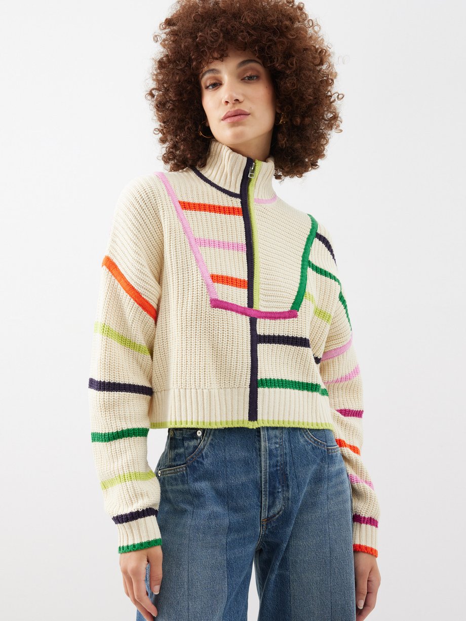 White Hampton half-zip cotton-blend sweater | Staud | MATCHES UK