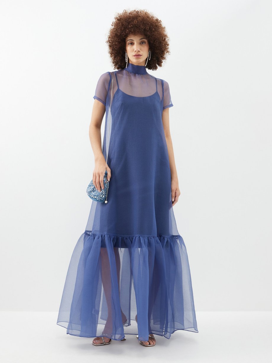 Cynthia Rowley - Smocked Geometric-Print Organza Maxi Dress