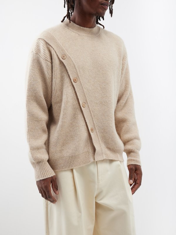 Neutral Pau asymmetric alpaca-blend cardigan | Jacquemus | MATCHES UK