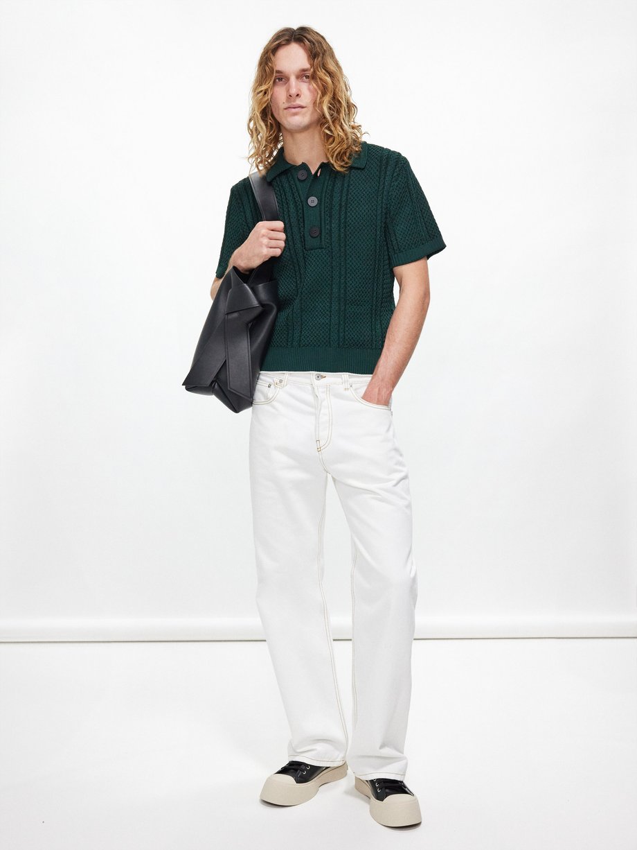 Green Belo cable-knit polo shirt, Jacquemus