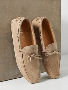 Derek Rose Shearling-Lined Suede Crawford Slipper - Beige