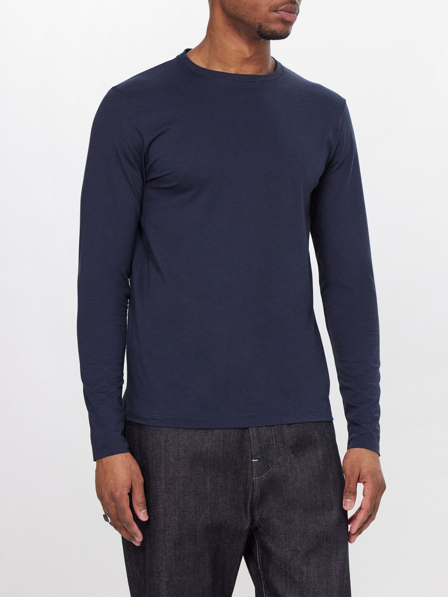 Navy Cotton-blend long-sleeved T-shirt | Jil Sander | MATCHES UK