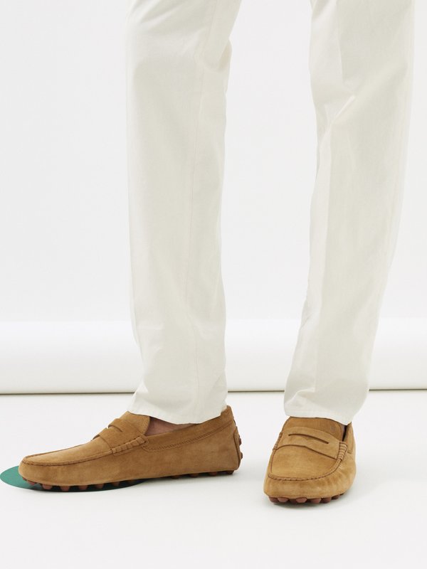 Tod's Round toe pebbled-sole suede loafers