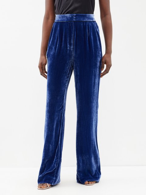 Blue Wide-leg velvet pyjama trousers